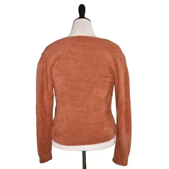 ASTR THE LABEL NEW $59 Fuzzy‎ Crop Square Neck Sweater in Rust XL - Picture 2 of 3